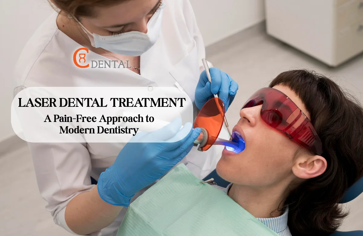 Patient receiving laser dental treatment in a modern clinic, highlighting pain-free and precise dental care