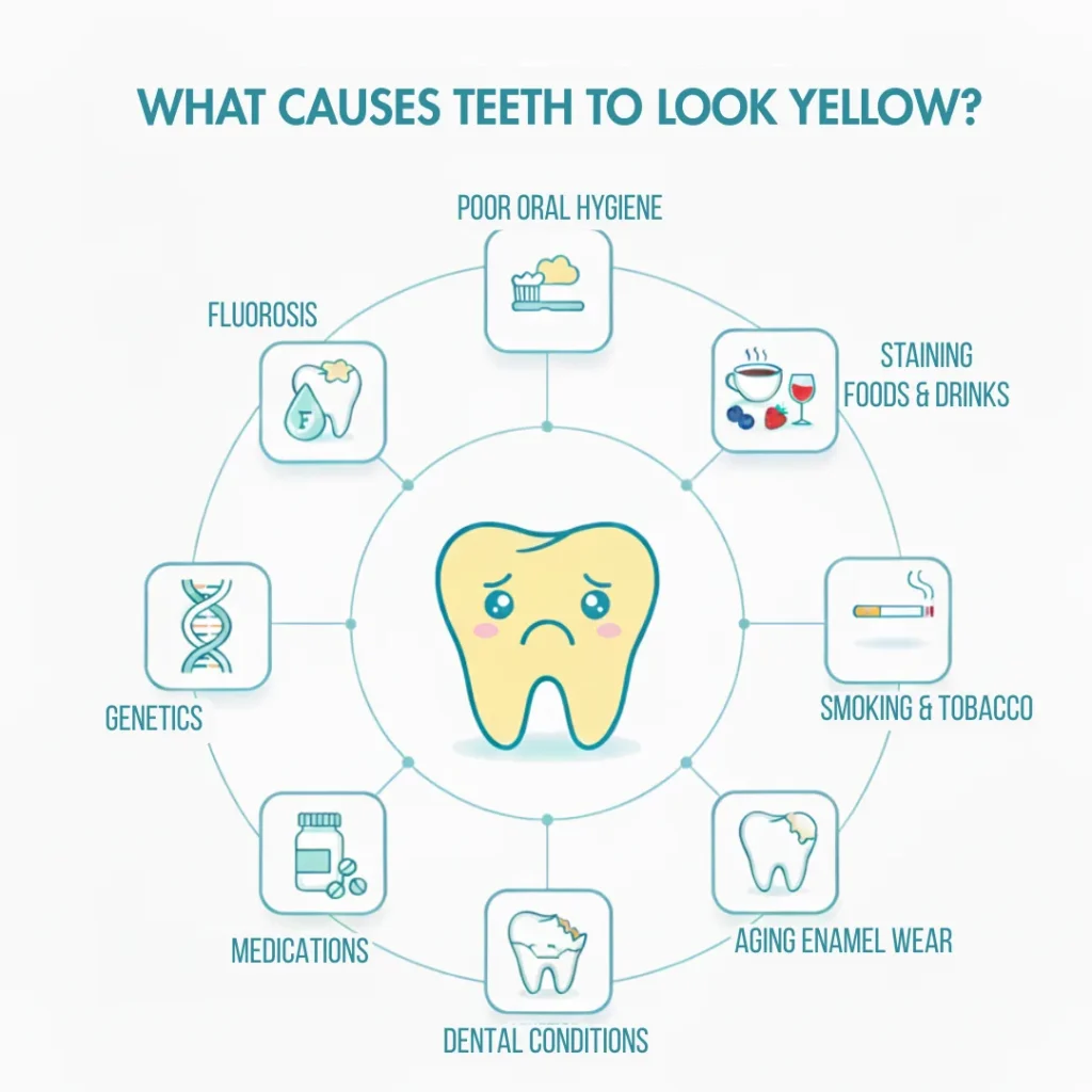 Why teeth turn yellow: enamel thinning and surface stains explained