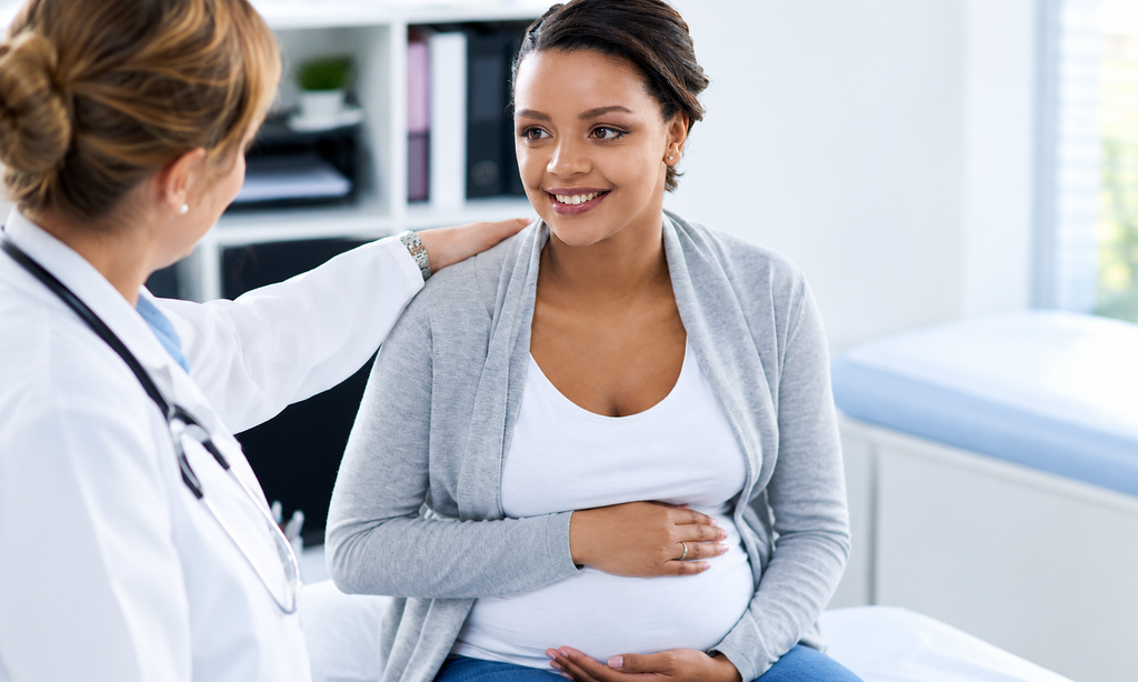 Doctor reassuring a smiling pregnant patient during a consultation at C Dental Clinic