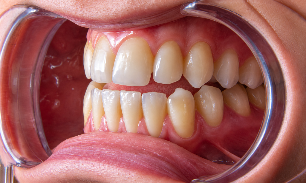 Dentist examining a patient's teeth and gums during a dental checkup