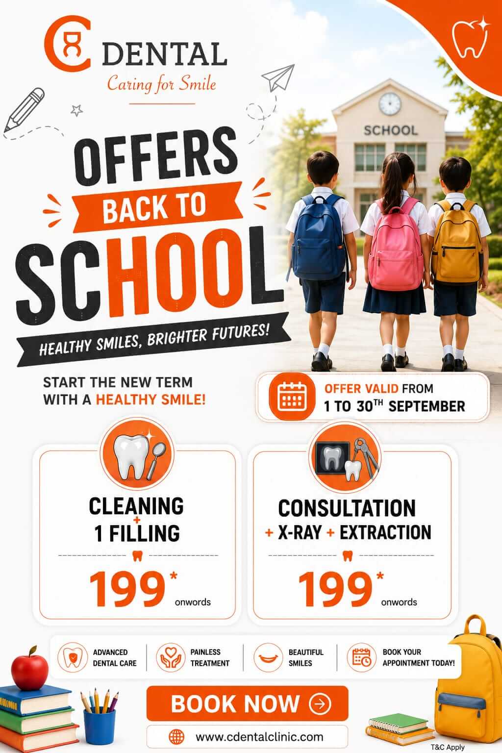 back to school offer - teeth cleaning and one filling at just 199